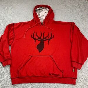 King's Camo Hoodie Mens XL Red Elk Antler Graphic Fleece‎ Pullover